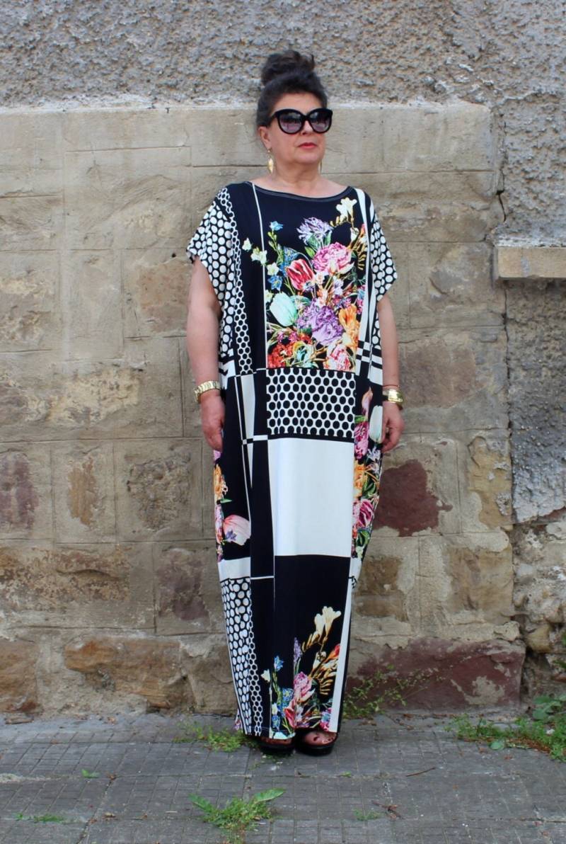Floral Patchwork Maxi Kleid, Viskose Kaftan, Plus Size von cherryblossomsdress