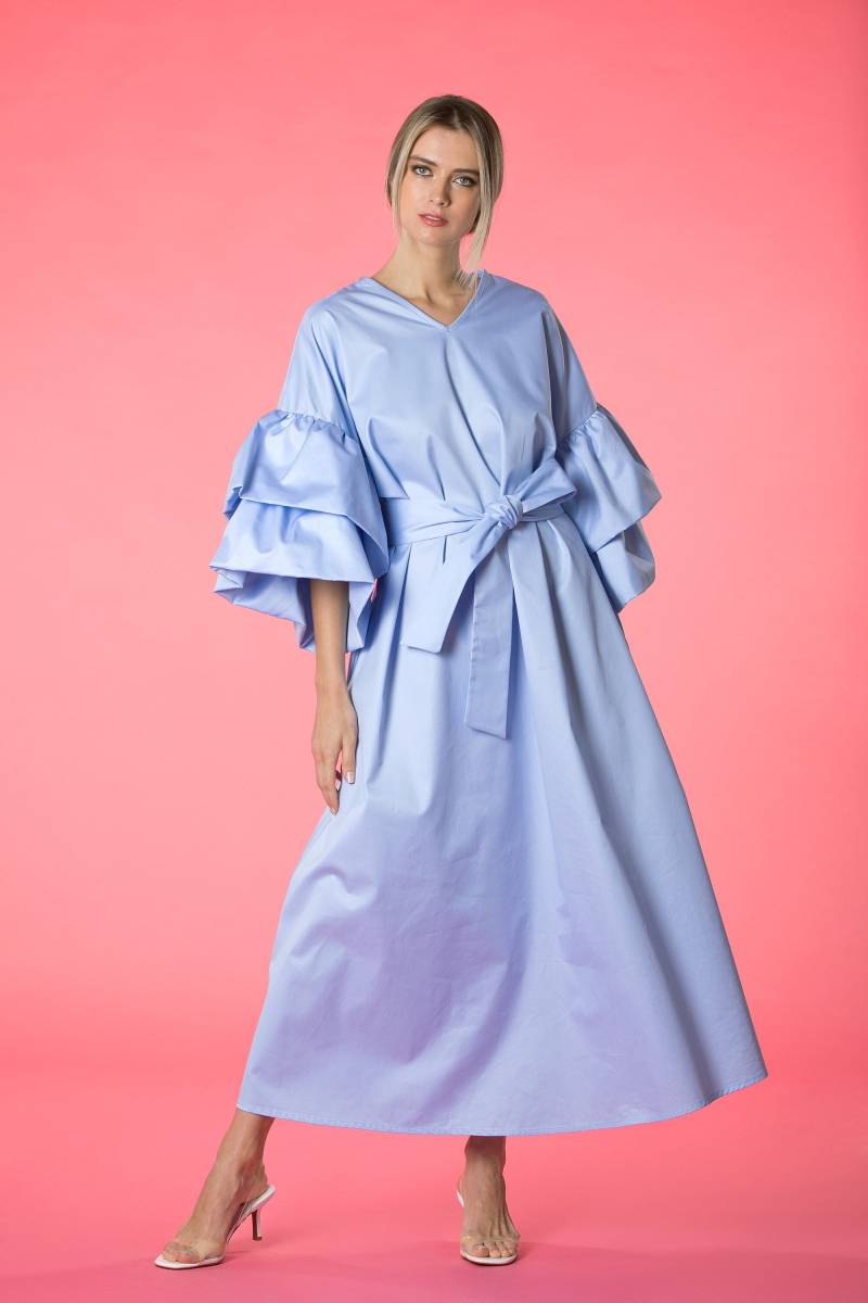 Maxikleid Himmelblau Rüschenärmel, Boho Kaftan Aus Baumwolle | Plus Size von cherryblossomsdress