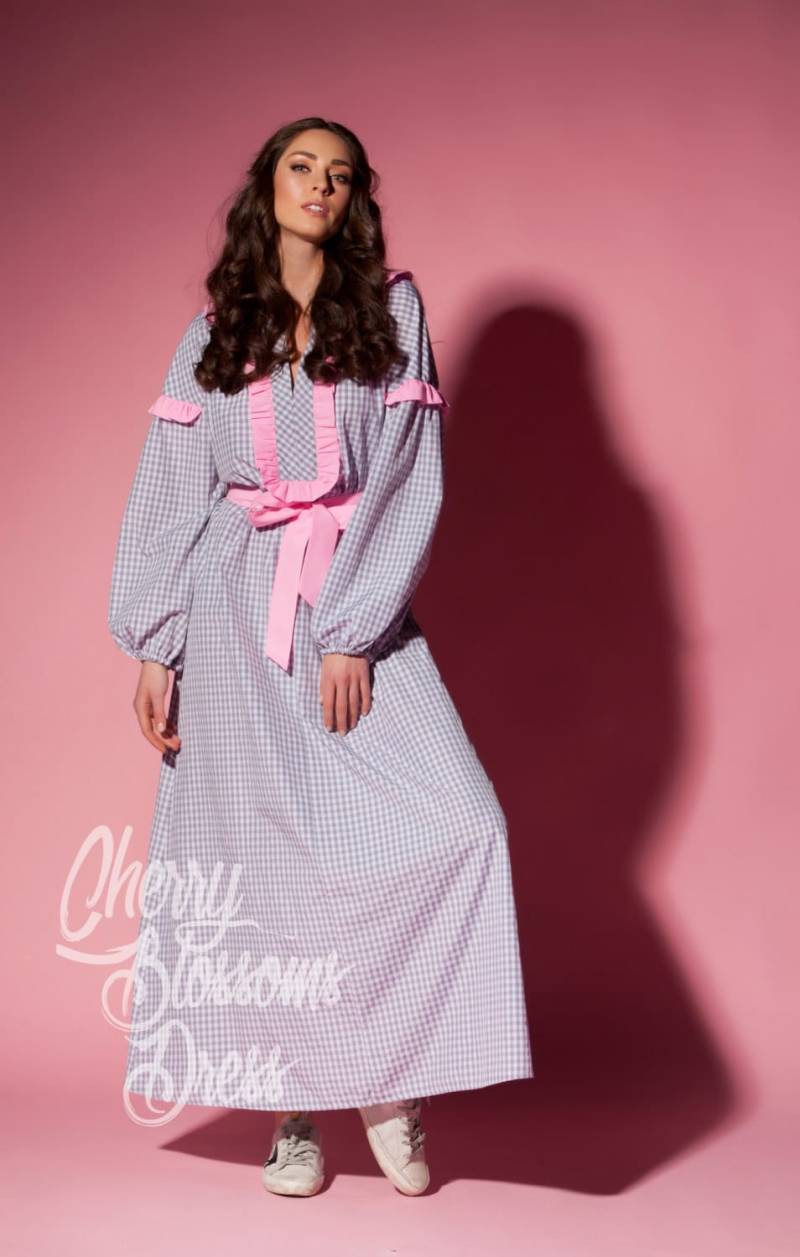 Gingham Maxi Kleid Mit Gürtel Boho Sommer Kariertes von cherryblossomsdress