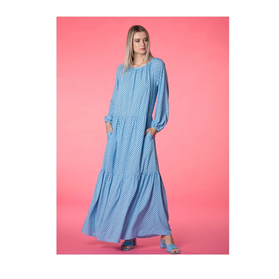 Maxikleid Polka Dots, Mod Kleid, Sommerkleid, Umstandskleid, Boho Sonnenkleid, Langes Hochzeitsgast Langarmkleid von cherryblossomsdress