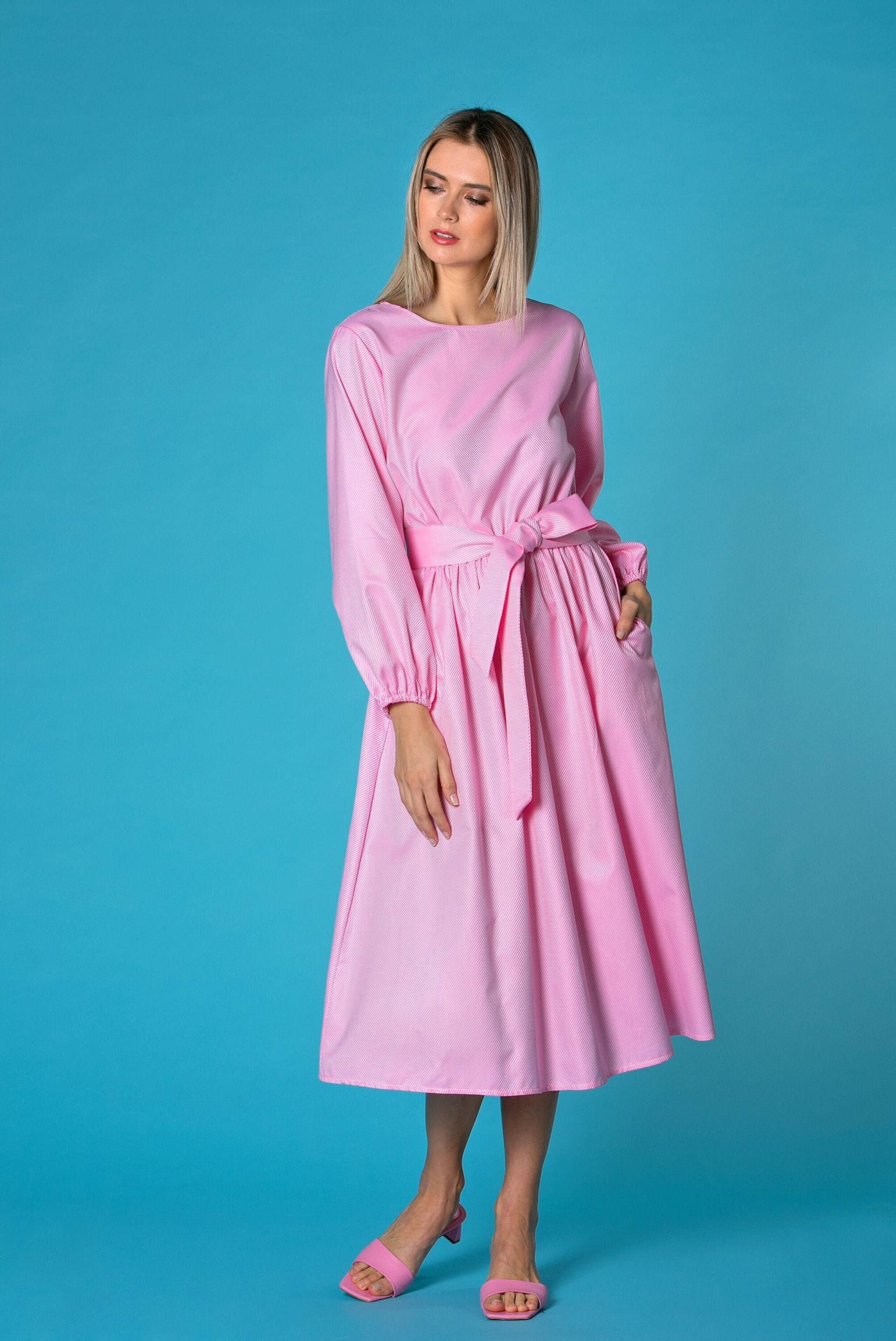 Pink Baumwolle Swing Kleid Bischof Ärmel, Retro Fit & Flare von cherryblossomsdress
