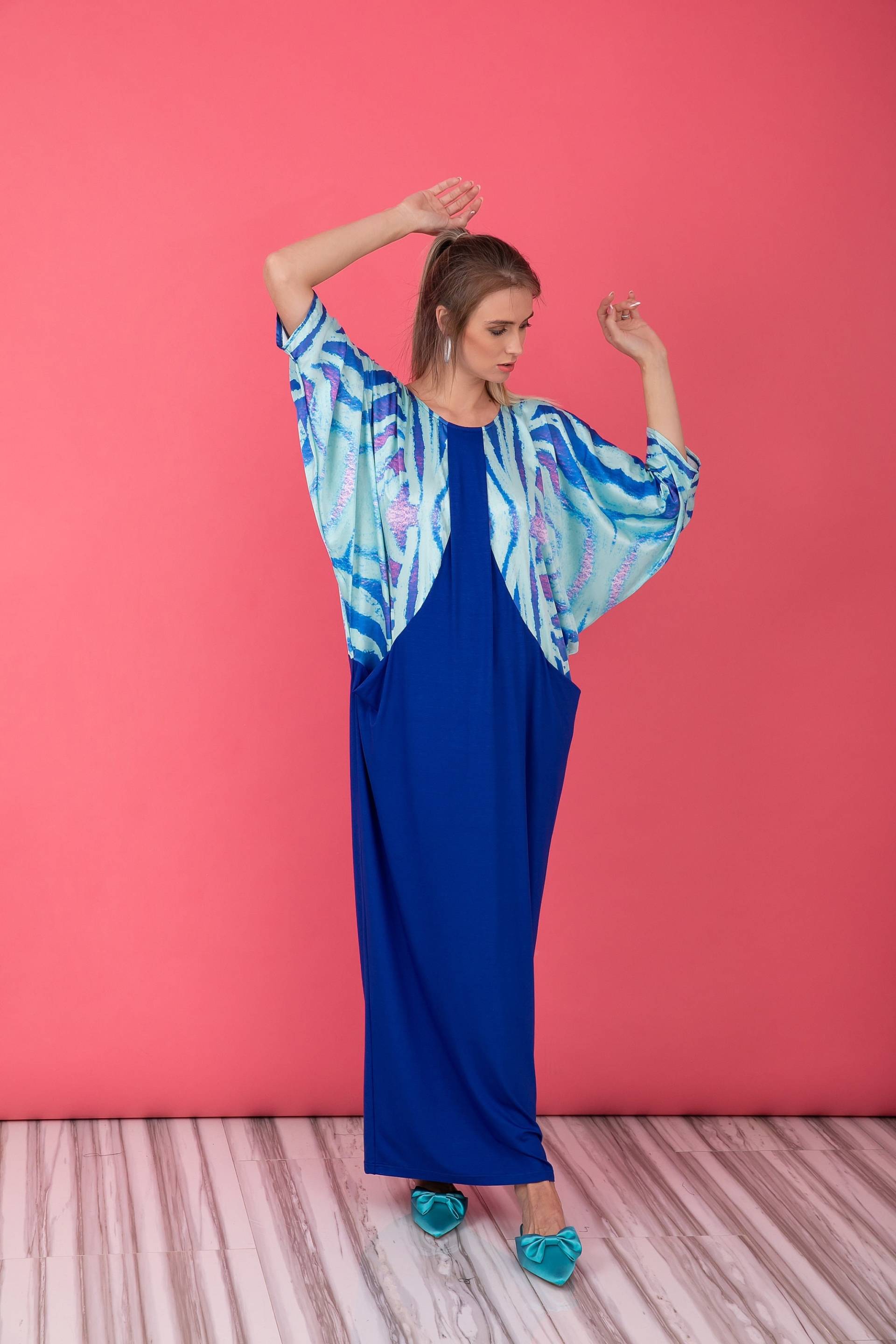 Satin Kaftan Kleid, Langarm Maxi Kleid in Blau, Türkis Plus Size Kleidung Frauen von cherryblossomsdress