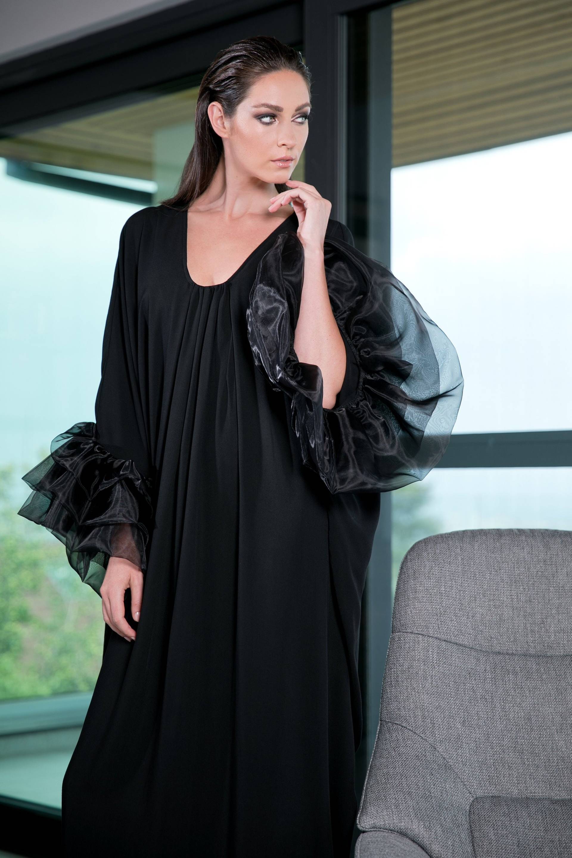 Schwarzes Abaya Kleid, Lockeres Kaftan Plus Size Extravagantes Formales Statement Ärmel Maxi Kleid von cherryblossomsdress