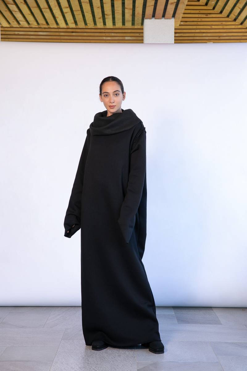 Schwarzes Kaftan Kleid, Warmes Pulloverkleid, Rollkragenkleid, Gemütliches Maxikleid, Langarmkleid, Plus Size Kleid von cherryblossomsdress