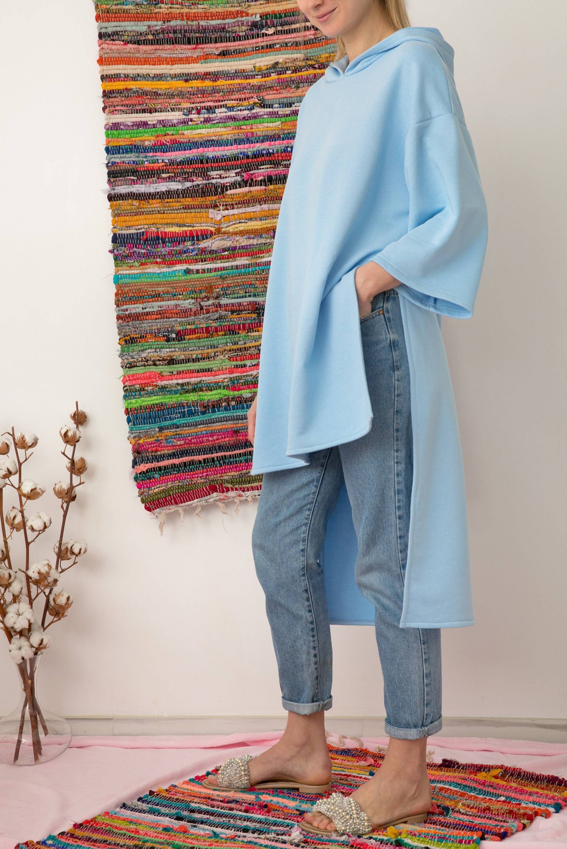 Sky Blue Hoodie, Oversized Sweatshirt, Hoodie Damen, Maxi Kapuzenpullover, Großer Kapuzenpullover von cherryblossomsdress