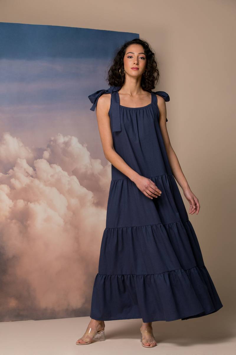 Sommer Leinenkleid, Maxi Leinenkleid in Marine Blau, Leinenkleidung, Umstandskleid von cherryblossomsdress