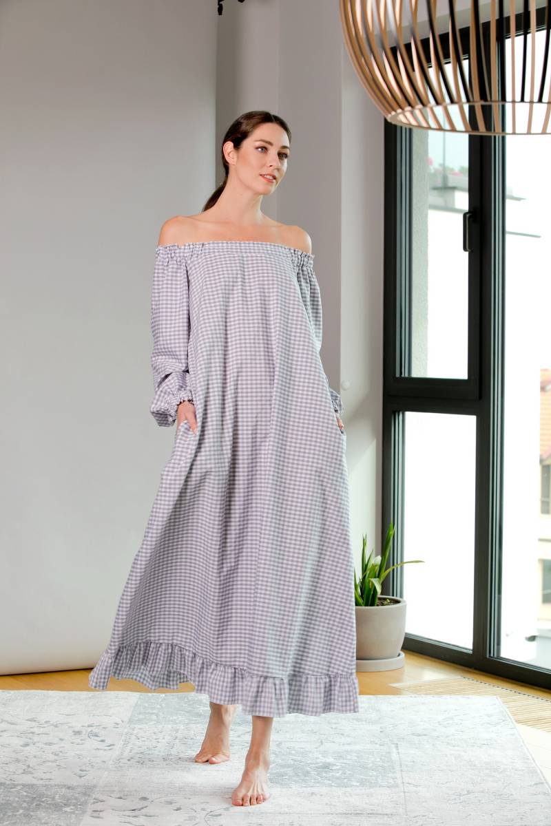 Vichy Karo Kleid, Sommerkleid, Maxi Kaftan, Maßgeschneidertes Übergröße Langarmkleid, Kleidung, Umstandskleid von cherryblossomsdress