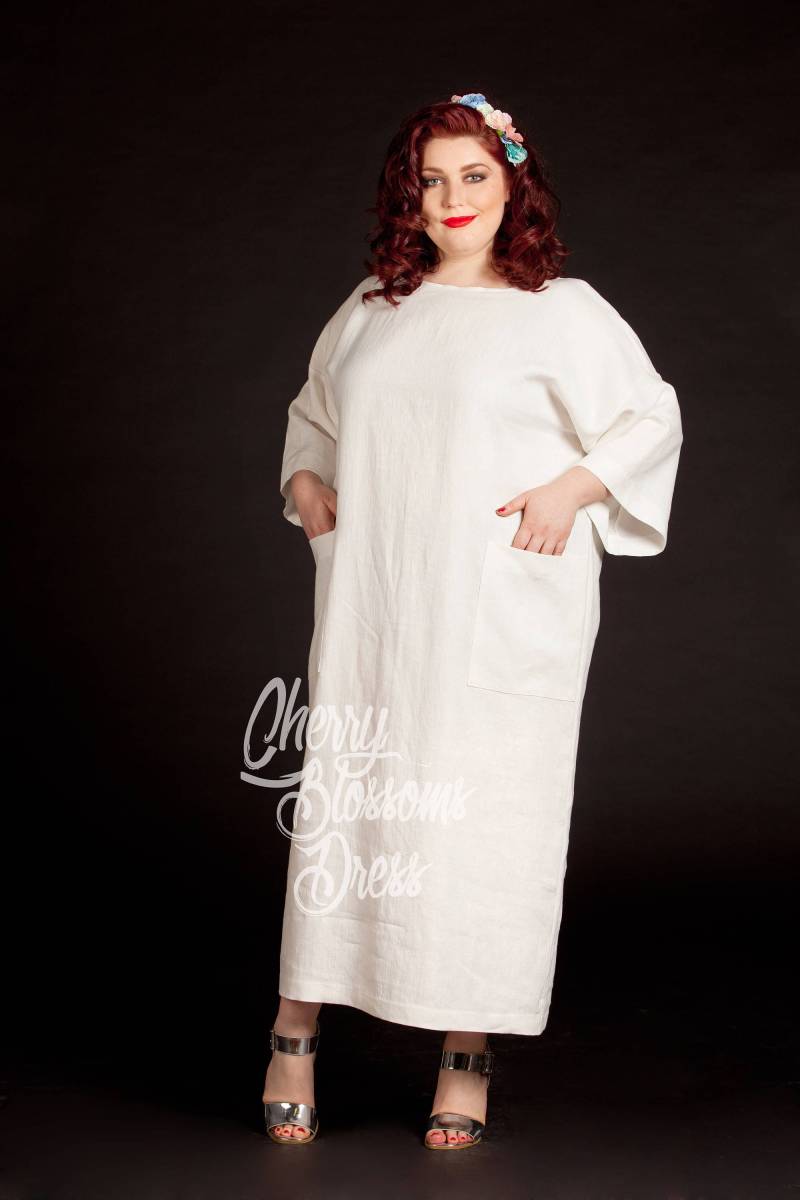 Weißes Plus Size Leinenkleid, Kleid, Leinen Robe, Kaftan, Kaftan Weißes Plus Size Leinenkleid, Kleid, Leinen Robe, Kaftan, Kaftan von cherryblossomsdress