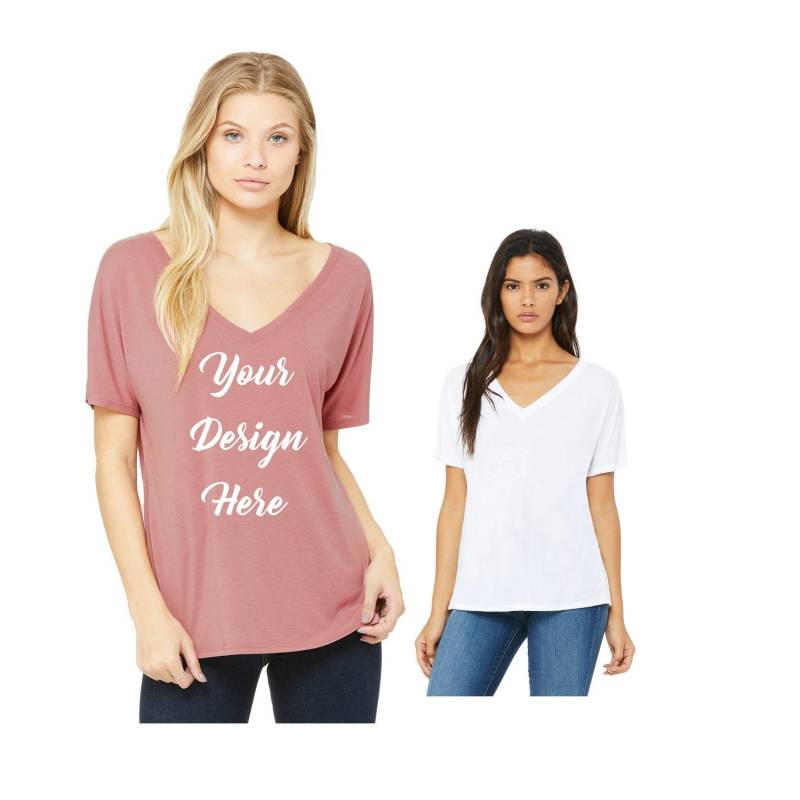 Damen Slouchy T-Shirt Mit V-Ausschnitt Benutzerdefinierte Plus Size Shirt Locker Sitzendes Für Frauen Low Cut Relaxed Fit Deep V Mauve Brautjungfer von chessacreations
