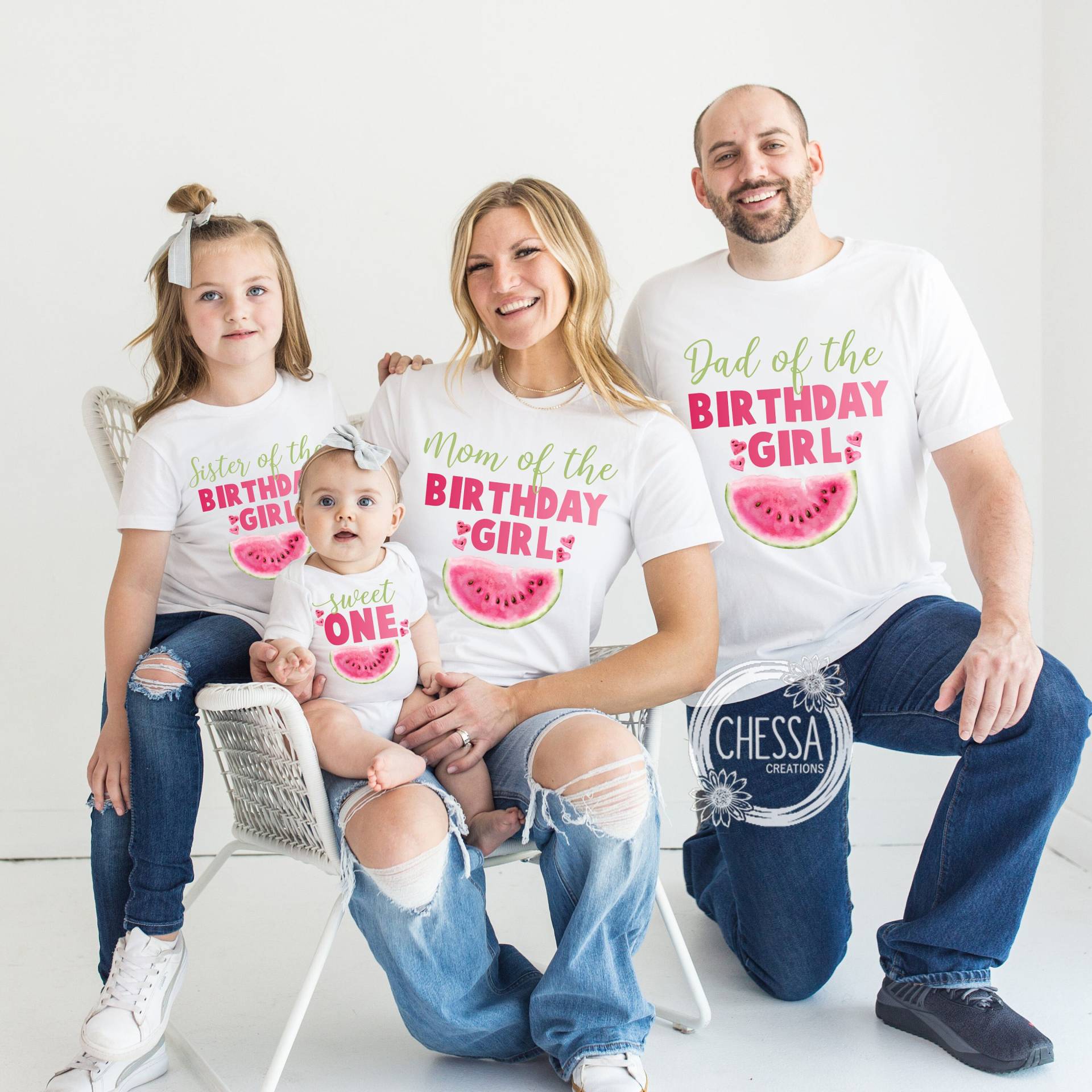 Wassermelone 1. Geburtstag Mädchen Familien Outfit Shirts Für Den Ersten Sweet One Year Old Outfits Mama, Papa, Schwester, Bruder, Sommerparty von chessacreations