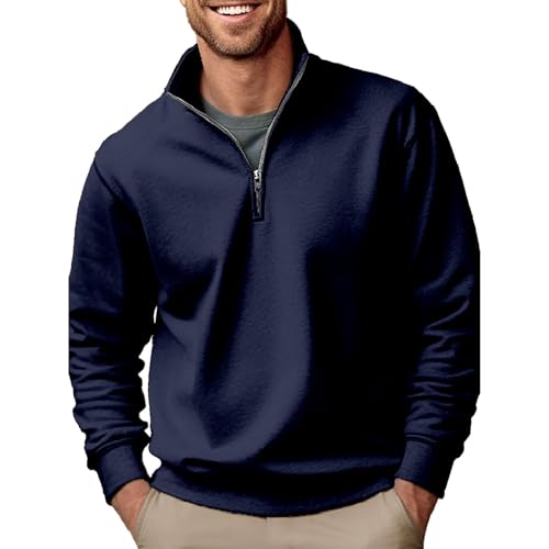 chhoioia Herren-Sweatshirt mit Reißverschluss und Stehkragen für Herren, einfarbig, mit vertikalem Kragen und Fleece, Armada, 4X-Large von chhoioia