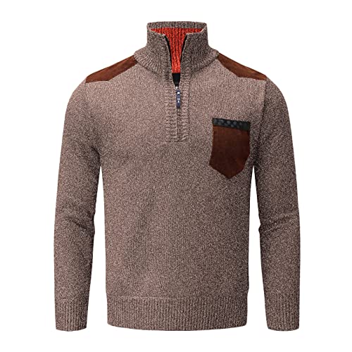 Herren Winterjacke Wolle Herbst- und Winterpullover für Herren, schmaler Kragen, einfarbig, verdickend, halber Reißverschluss, gestrickt, Hemdtaschen-Pullover Winter Daunen Mantel (Coffee, XXXL) von chhoioia