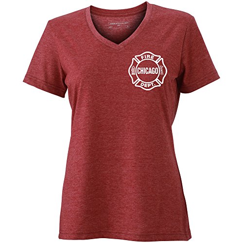 Chicago Fire Dept. - T-Shirt für Frauen in dunkelrot (V-Ausschnitt) (S) von chicagofireshop