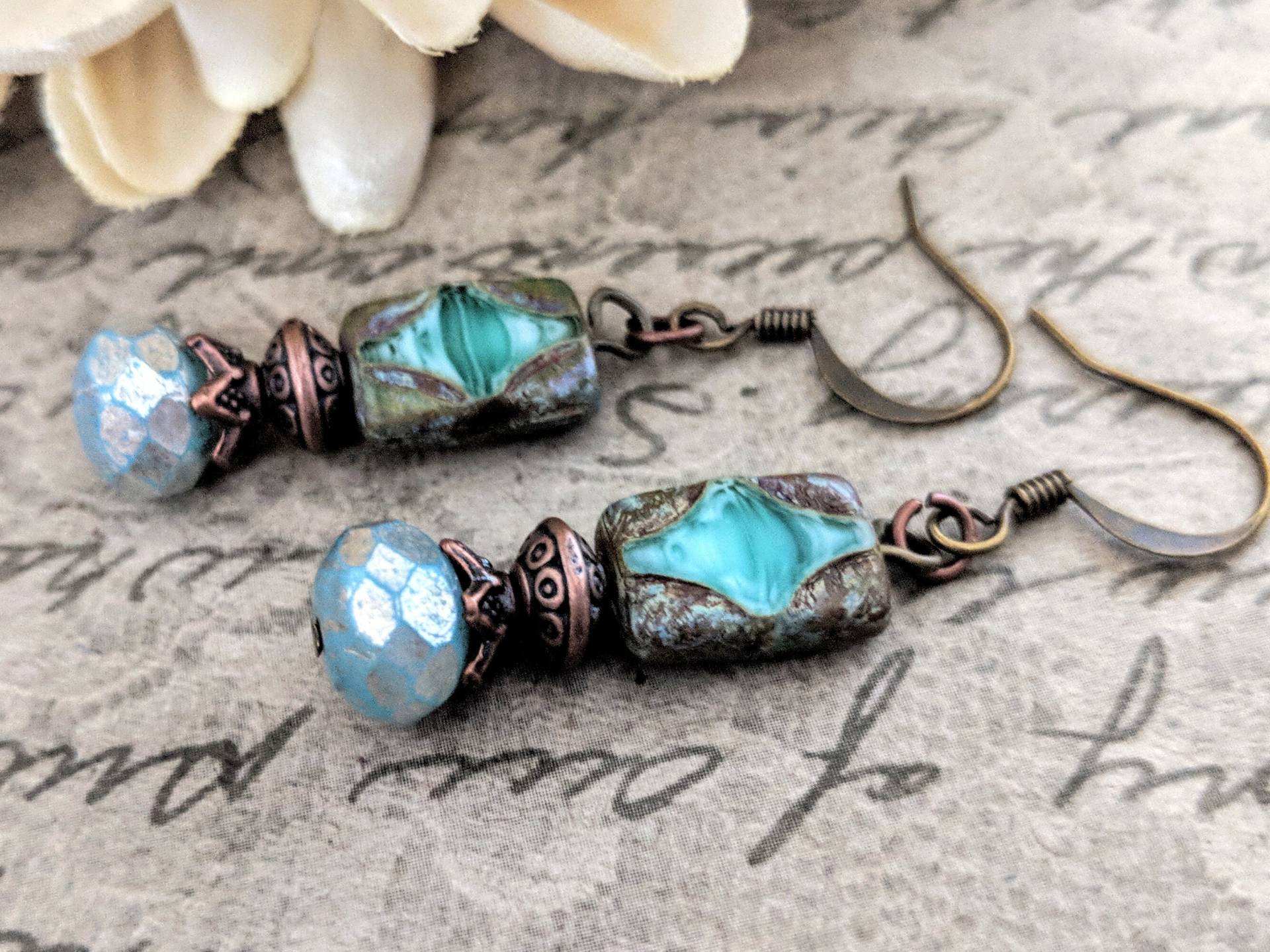 Boho Ohrringe Baumeln Aqua, Kupfer Geschenk Für Frau, Türkis Bronze, Nickelfreie Frauen, Freundin von chicagolandia