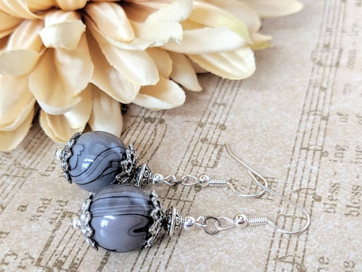 Graue Ohrringe, Sterling Silber Hypoallergen, Renaissance Gothic Schmuck, Geschenk Für Sie, Nicht Durchbohrte Ohrringe Mama, Handwerker von chicagolandia