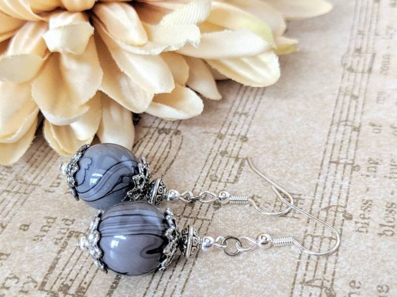 Graue Ohrringe, Sterling Silber Hypoallergen, Renaissance Gothic Schmuck, Geschenk Für Sie, Nicht Durchbohrte Ohrringe Mama, Handwerker von chicagolandia