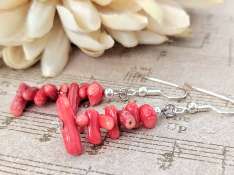Sterling Silber Rote Koralle Ohrringe, Hypoallergene Wurzel Chakra Stein Boho Handgemachte Metaphysical Shop Geschenk Für Sie von chicagolandia