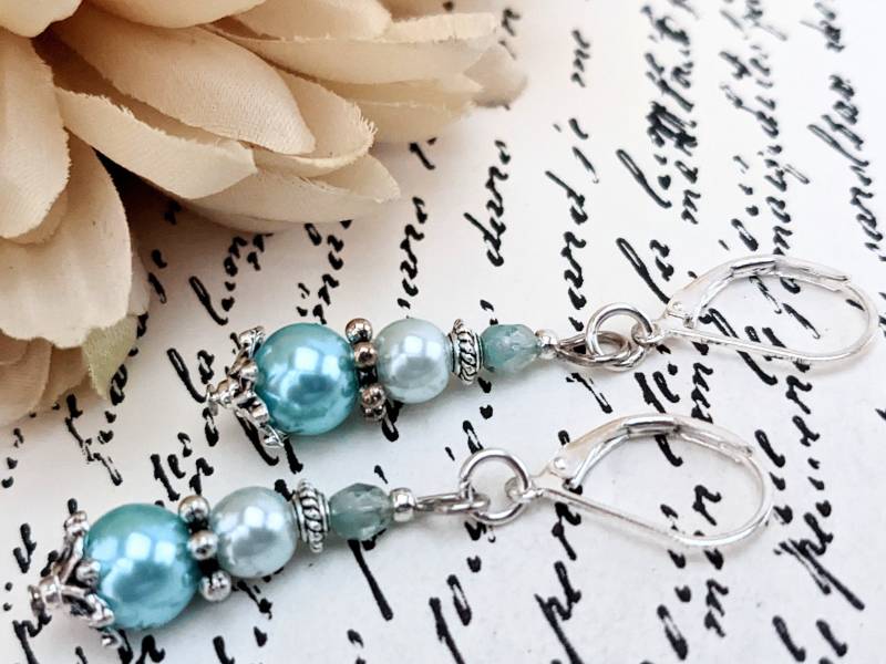 sterling Silber Aqua Ohrringe Baumeln, Sommer Hochzeit Schmuck Für Brauts Perle, Boho Brautjungfer Geschenk Sie, Küsten von chicagolandia