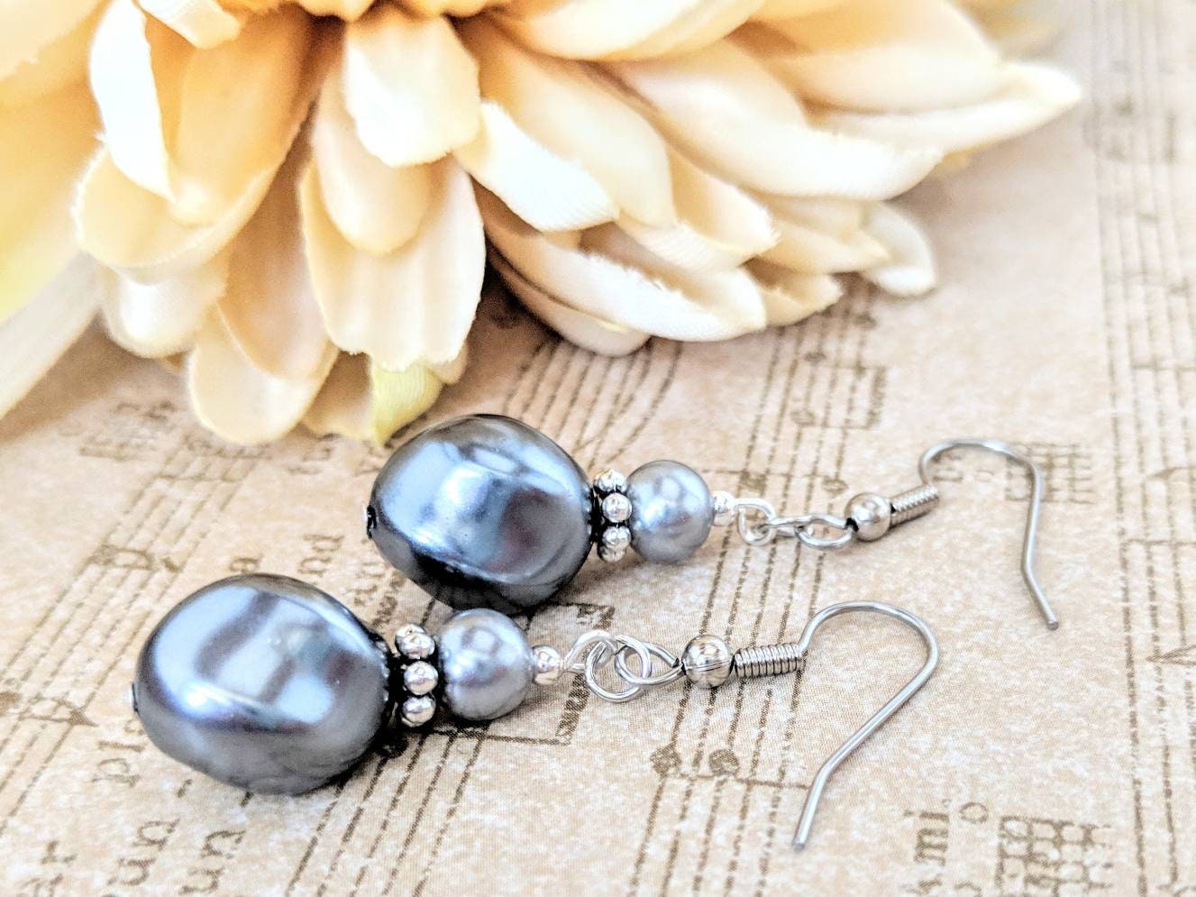 sterling Silber Perle Ohrringe, Hochzeitsschmuck Für Bräute, Grau Schmuck, Hypoallergen, Brautjungfern Schmuck Ohrringe Sie, Handwerker von chicagolandia