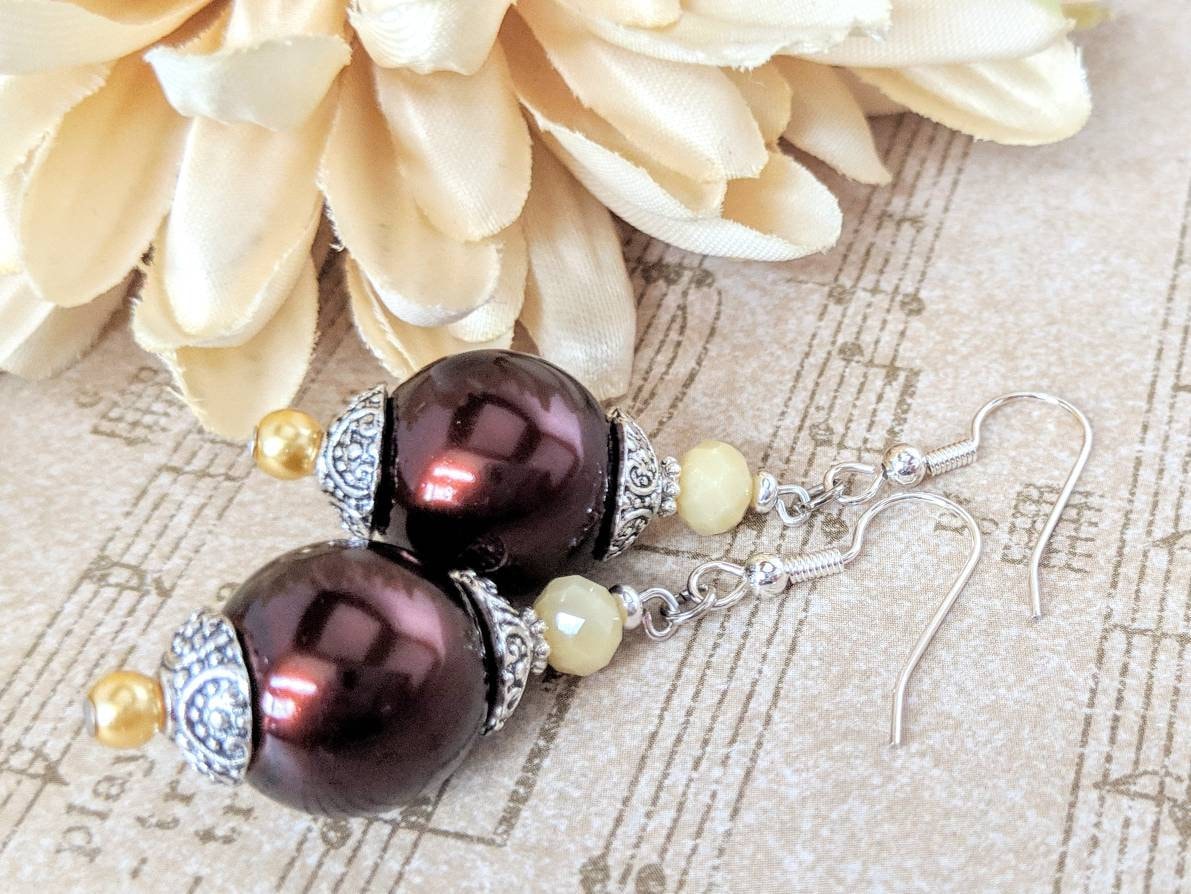 sterling Silber Schokolade Perlen Ohrringe, Brautjungfern Geschenke Für Sie, Hochzeit Im Herbst Schmuck Braut Perle, Handgemachte Ohrringe von chicagolandia