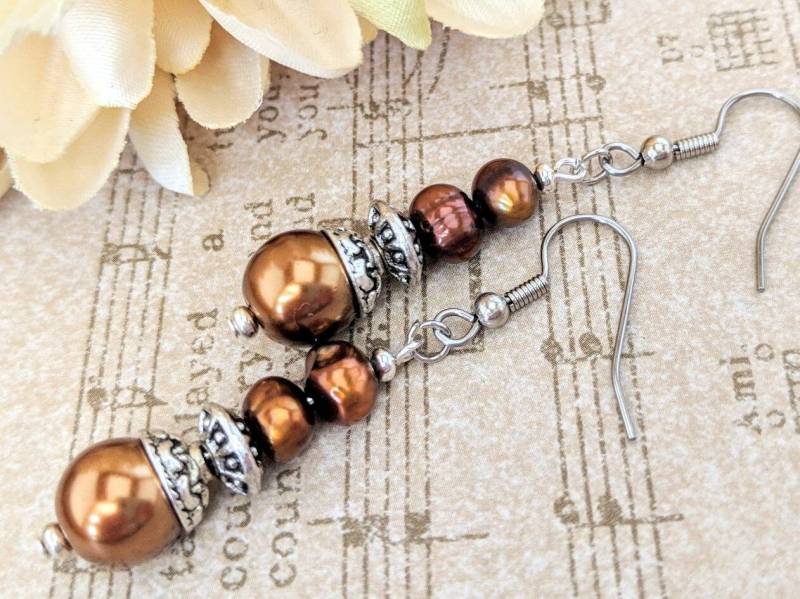sterling Silber Süßwasserperle Ohrringe, Bronze Ohrringe Baumeln, Hypoallergen, Geschenk Zum 7 von chicagolandia