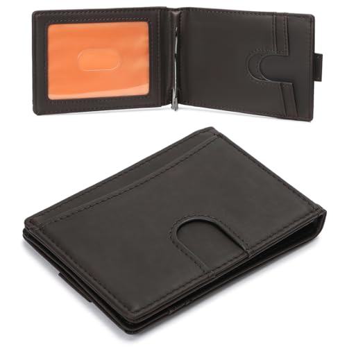 chichilin Schlanke Geldbörse für Herren, RFID-Geldbörse mit Geldklammer, Braun, small, Vintage von chichilin