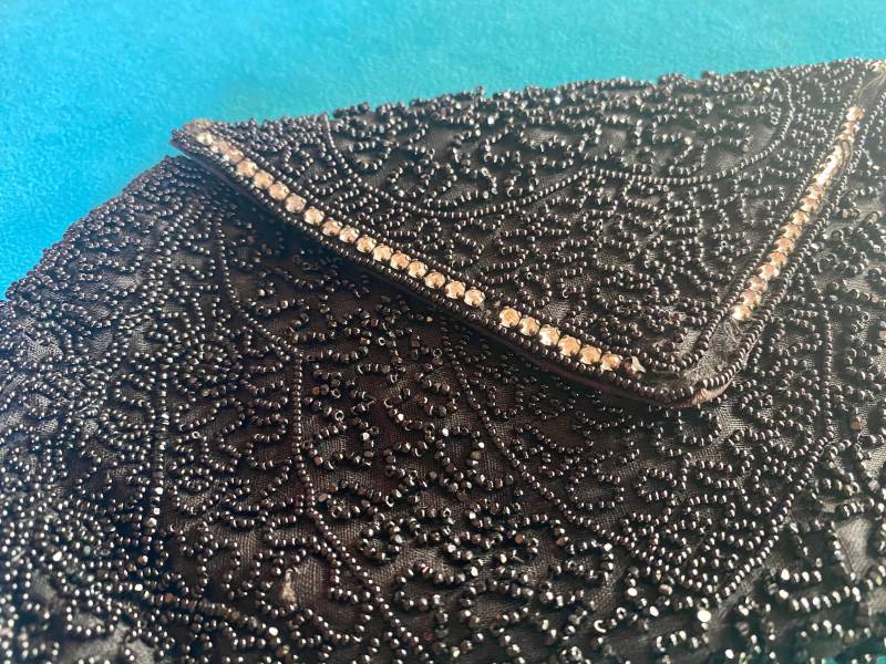 1920Er Dancing Clutch Schwarze Perlen Handtasche Mit Strass Verzierung Vintage Abendtasche von chicvintageclassics
