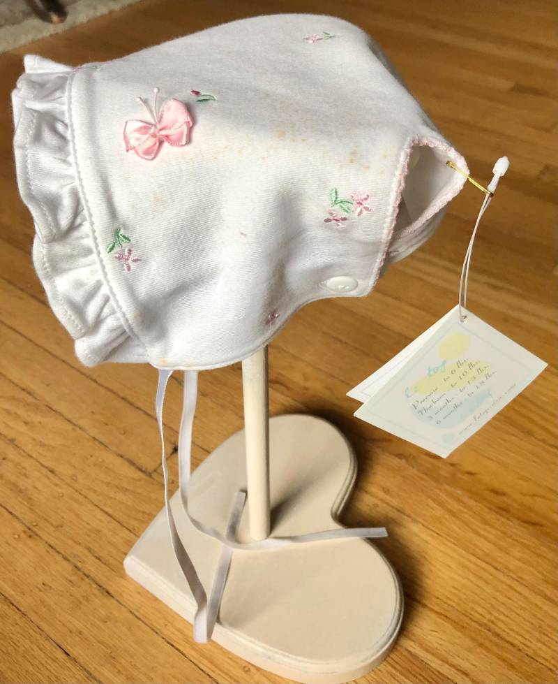 Baby Mütze Bestickt Rosa Baumwollstrick, Top, Neugeborene | 0-6 Monate von chicvintageclassics