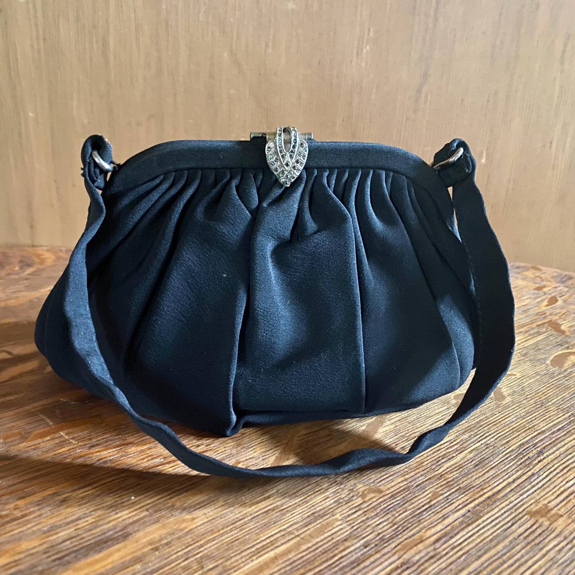 Garay ~ Art Decoschwarzer Satin Strass-Clutch~ Vintage~ 1950Er Jahre von chicvintageclassics