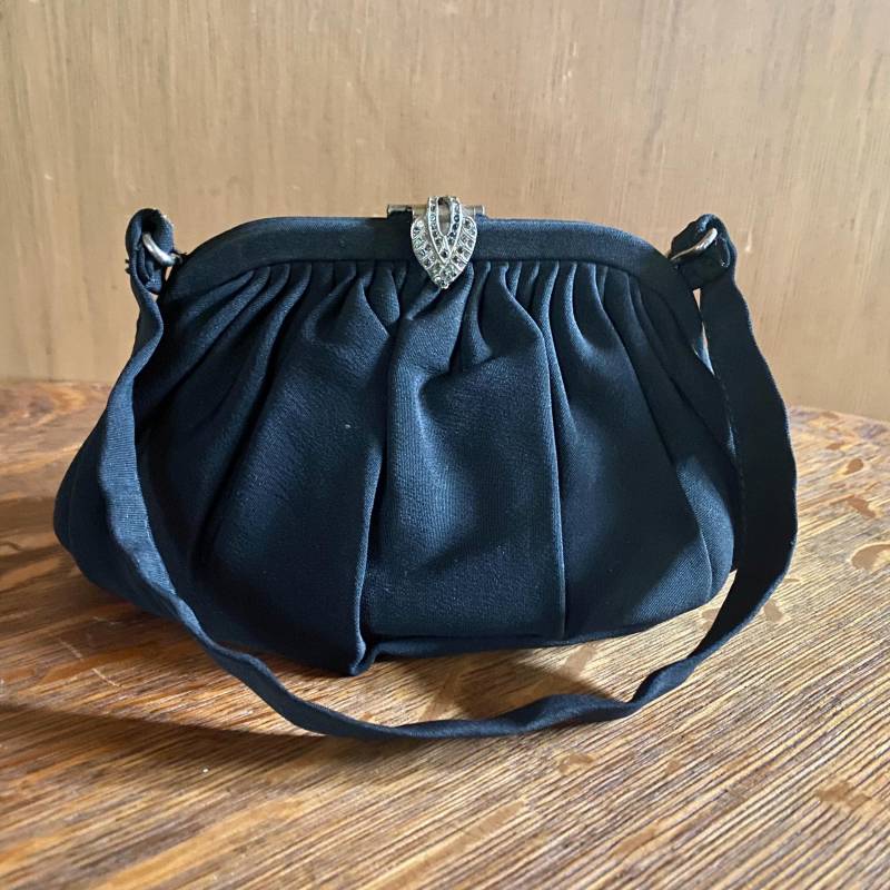 Garay ~ Art Decoschwarzer Satin Strass-Clutch~ Vintage~ 1950Er Jahre von chicvintageclassics