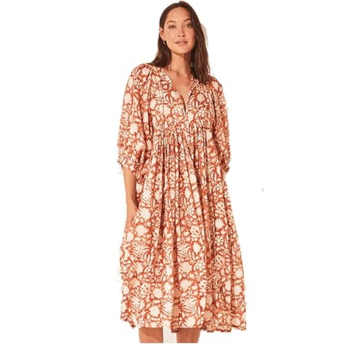 Damen Blumen Sommerkleid Lässiges Lockeres Plissee Loose Swing Minikleid Strandkleid von chiguomaoyi