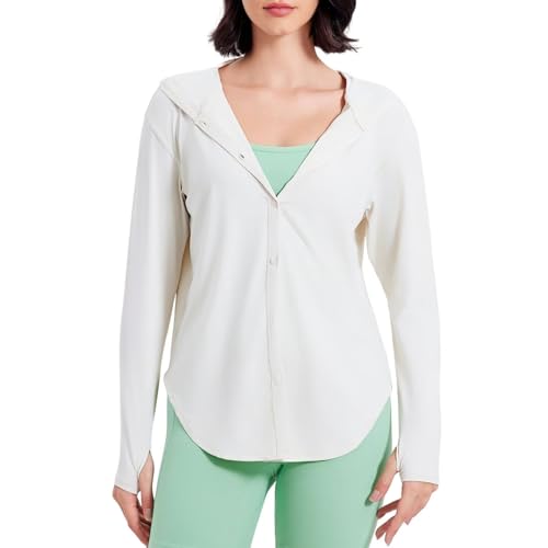 Damen UV schutzkleidung Langarmshirt Schnell Trocknende UPF 50+ Sun Hoodie Button Up Tops Shirts von chiguomaoyi