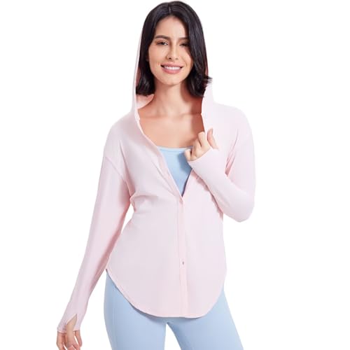 Damen UV schutzkleidung Langarmshirt Schnell Trocknende UPF 50+ Sun Hoodie Button Up Tops Shirts von chiguomaoyi