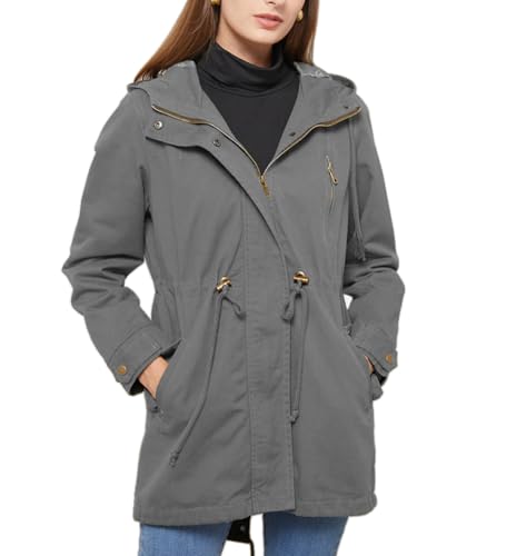 chiguomaoyi Damen Casual Leichtgewicht Militär Jacken Anorak Utility hohe Taille Drawstring Zip Up Hood Mantel von chiguomaoyi