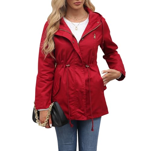 chiguomaoyi Damen Casual Leichtgewicht Militär Jacken Anorak Utility hohe Taille Drawstring Zip Up Hood Mantel von chiguomaoyi