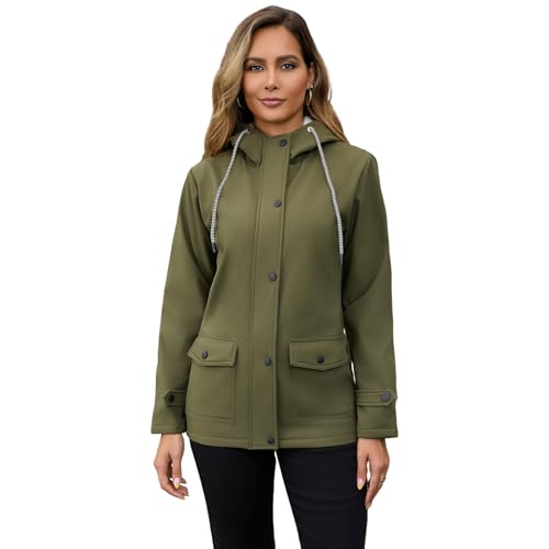 chiguomaoyi Damen Softshelljacke Leichte Übergangsjacke Kapuze Regenmantel Windbreaker Wasserdicht Outdoorjacke von chiguomaoyi