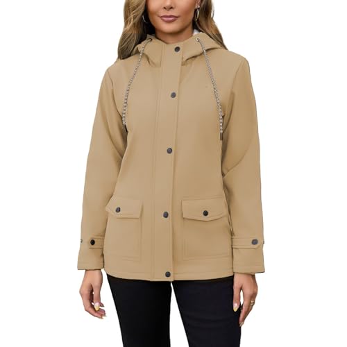 chiguomaoyi Damen Softshelljacke Leichte Übergangsjacke Kapuze Regenmantel Windbreaker Wasserdicht Outdoorjacke von chiguomaoyi