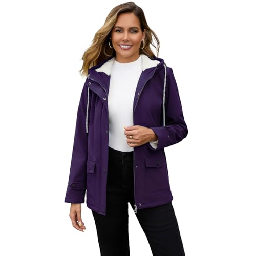 chiguomaoyi Damen Softshelljacke Leichte Übergangsjacke Kapuze Regenmantel Windbreaker Wasserdicht Outdoorjacke von chiguomaoyi