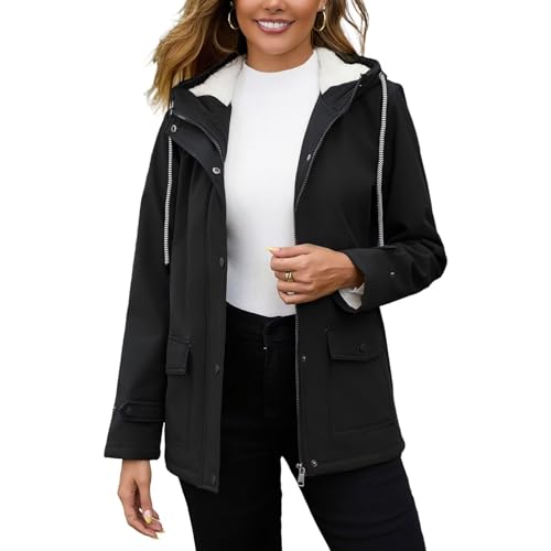 chiguomaoyi Damen Softshelljacke Leichte Übergangsjacke Kapuze Regenmantel Windbreaker Wasserdicht Outdoorjacke von chiguomaoyi