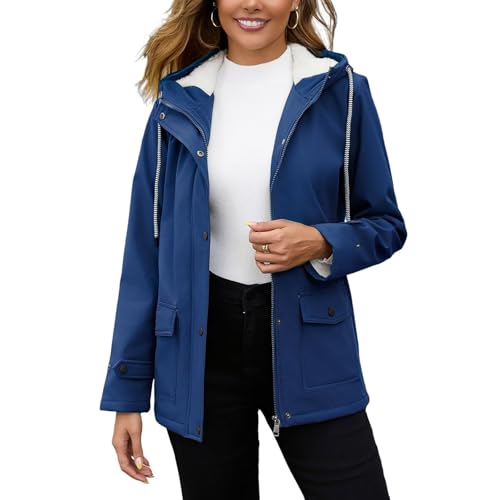 chiguomaoyi Damen Softshelljacke Leichte Übergangsjacke Kapuze Regenmantel Windbreaker Wasserdicht Outdoorjacke von chiguomaoyi