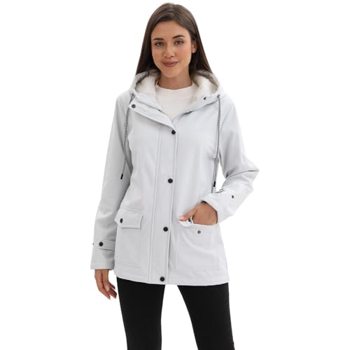 chiguomaoyi Damen Softshelljacke Leichte Übergangsjacke Kapuze Regenmantel Windbreaker Wasserdicht Outdoorjacke von chiguomaoyi