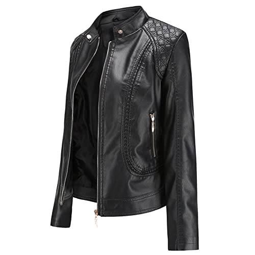 chiguomaoyi Lederjacke Damen PU Bikerjacke mit Reißverschluss Kurze Jacke für Herbst von chiguomaoyi