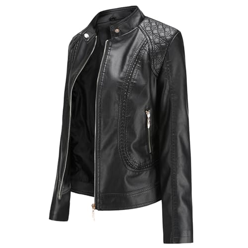 chiguomaoyi Lederjacke Damen PU Bikerjacke mit Reißverschluss Kurze Jacke für Herbst von chiguomaoyi