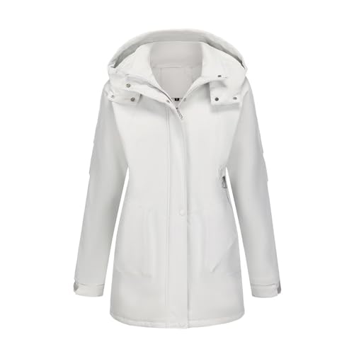 chiguomaoyi Leichte wasserdichte Jacken für Damen,warme,mit Fleece gefütterte,lange Softshell-Mäntel für Herbst und Winter von chiguomaoyi