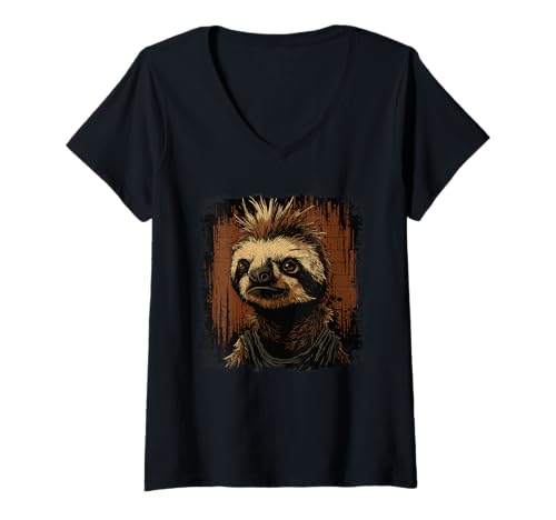 Damen Cooles Punkrock Faultier T-Shirt mit V-Ausschnitt von chilling sloth love