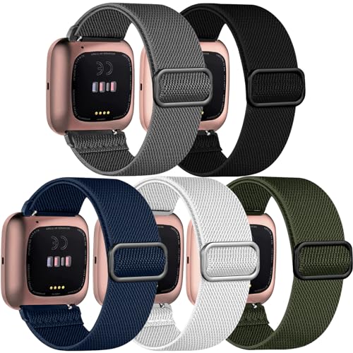 Chinbersky 5 Stück Armband Kompatibel mit Fitbit Versa 2 Armband/Fitbit Versa Armband für Frauen Männer,Verstellbares Dehnen Nylon Sport Ersatzarmband Kompatibel mit Fitbit Versa 2/Versa/Versa Lite/SE von chinbersky