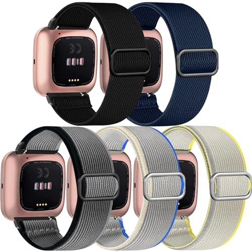 Chinbersky 5 Stück Armband Kompatibel mit Fitbit Versa 2 Armband/Fitbit Versa Armband für Frauen Männer,Verstellbares Dehnen Nylon Sport Ersatzarmband Kompatibel mit Fitbit Versa 2/Versa/Versa Lite/SE von chinbersky