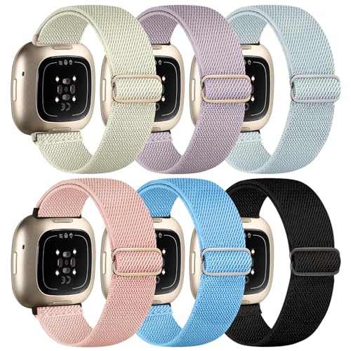 Chinbersky 6 Pack Armband Kompatibel mit Fitbit Versa 3 Armband/Fitbit Versa 4 Armband/Fitbit Sense Armband Damen Herren, Verstellbares Dehnen Nylon Sport band für Fitbit Versa 4/Versa 3/Sense 2/Sense von chinbersky