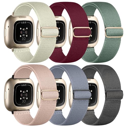 Chinbersky 6 Pack Armband Kompatibel mit Fitbit Versa 3 Armband/Fitbit Versa 4 Armband/Fitbit Sense Armband Damen Herren, Verstellbares Dehnen Nylon Sport band für Fitbit Versa 4/Versa 3/Sense 2/Sense von chinbersky