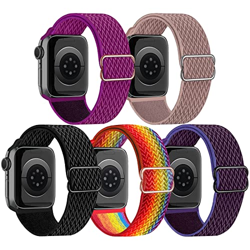 chinbersky 5 Pack Sport Loop Armband Kompatibel mit Apple Watch Armband 38mm 40mm 41mm für Damen Herren, Elastisch Dehnbar Nylon Ersatzband für iWatch Series 8/7/6/5/4/3/2/1/SE von chinbersky